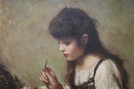 Shelton (20th century), oil on board, study of a young girl, seated with flowers, signed 62 x 91cm